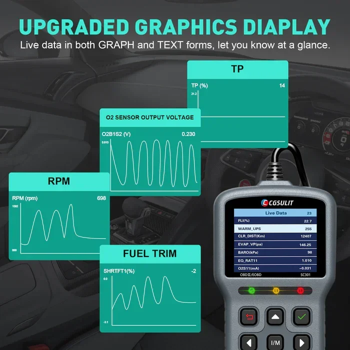 CGSULIT SC301 OBD2 EOBD Scanner Engine Code Reader Check Engine Light Emission Analyzer O2 Moni tor Test Smog Check