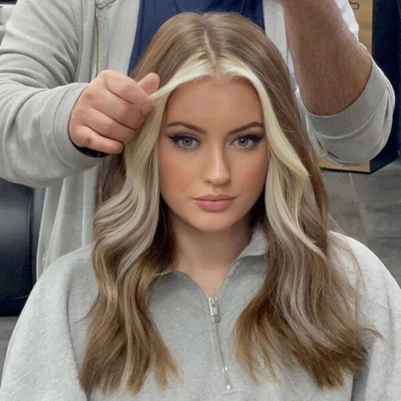 Light Blonde Highlight Wigs  Hair Lace Front Wigs Wave Pre Plucked Wigs