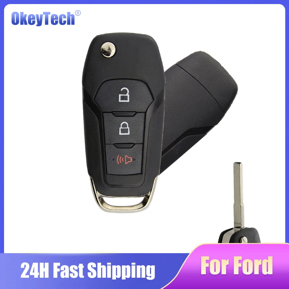 

Okeytech 3 Buttons Flip Folding Car Key Shell Case For Ford Focus Fusion Mk2 Mk7 f-150 Explorer Ranger Uncut Blank HU101 Blade