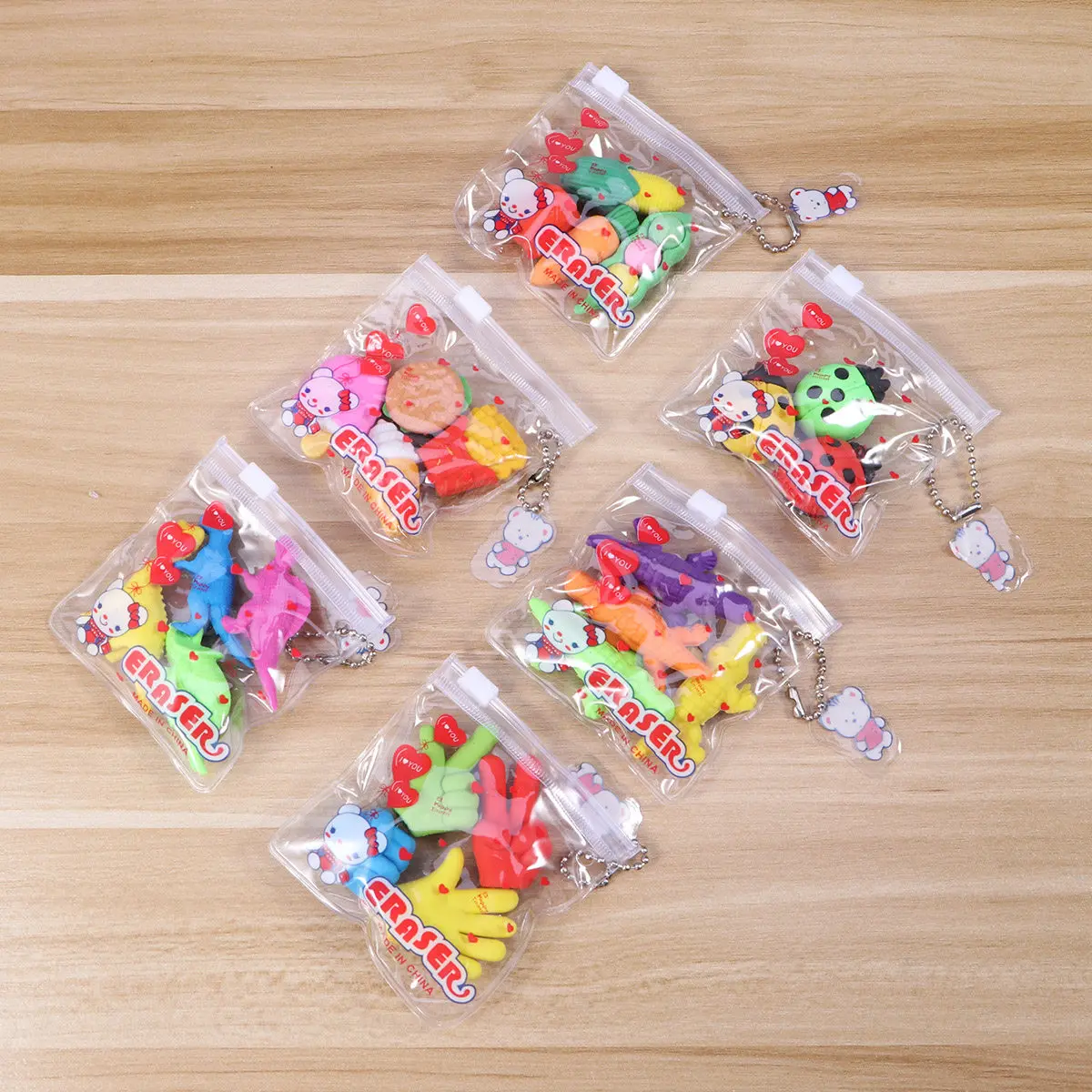 

23Pack Puzzle Pencil Erasers Assorted Animal Vegetable Cake Finger Collection for Classroom Party Favors School Prizes Games