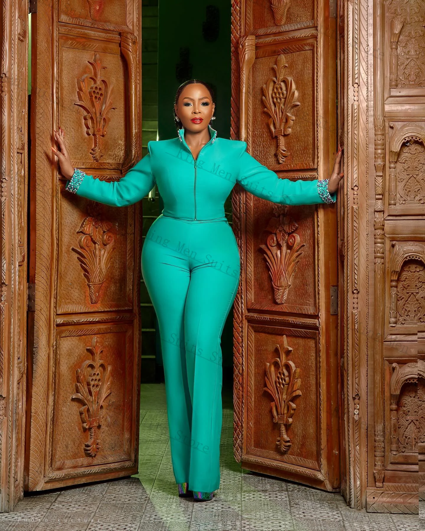 Moda feminina terno conjunto 2 pçs zíper blazer + calças personalizado formal senhora do escritório jaqueta outono outono casamento baile de formatura casaco