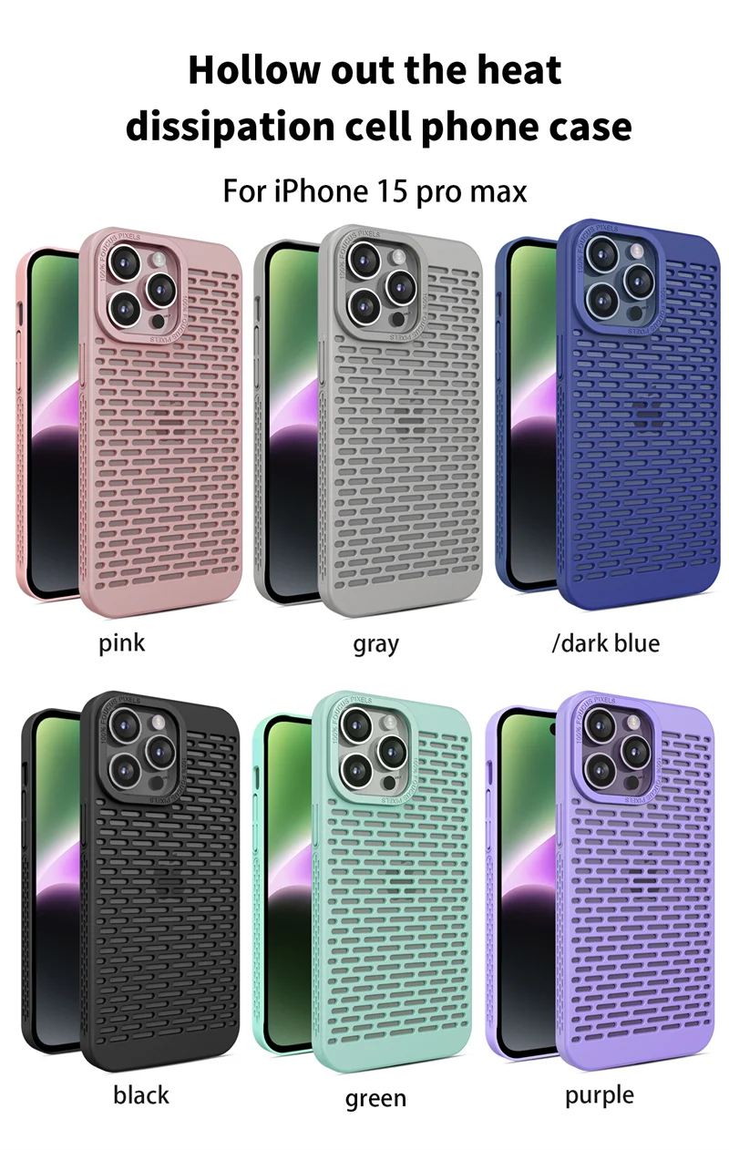 

Mesh Hollow Ventilation Heat Dissipation Phone Case For iPhone 15 Plus For 15 14 13 12 11 Pro Max Metal Lens Frame Back Cover