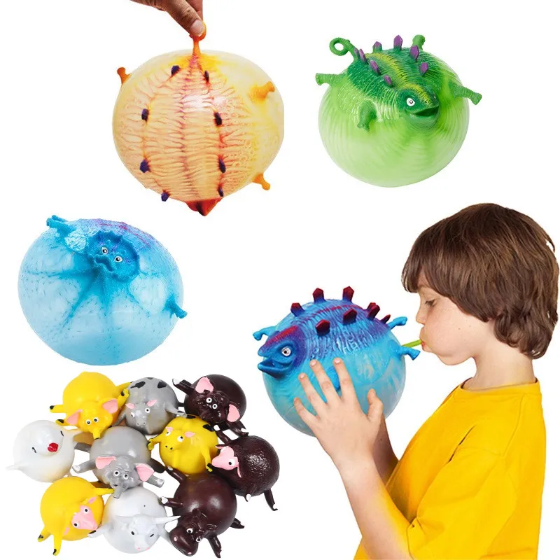 3PCS Kinder Lustige Dinosaurier Tiere Aufblasen Vent Bälle Spielzeug Squeeze Weichen Ball Ballon Im Freien Party Sport Nette Lustige Spiele geschenk