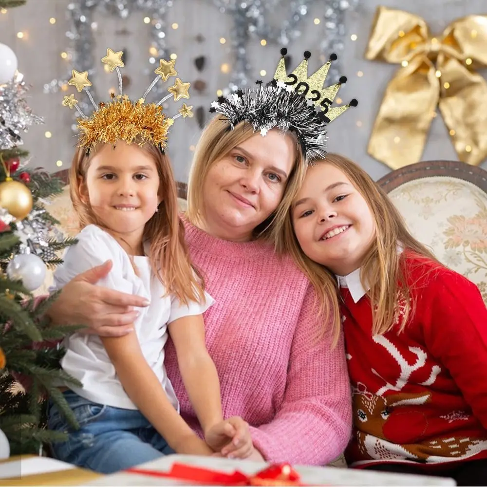 الذهب والفضة سنة جديدة سعيدة عقال ستار الترتر الزخرفية 2025 السنة الجديدة هيرباند أغطية الرأس الشعر هوب صور الدعائم الطرف