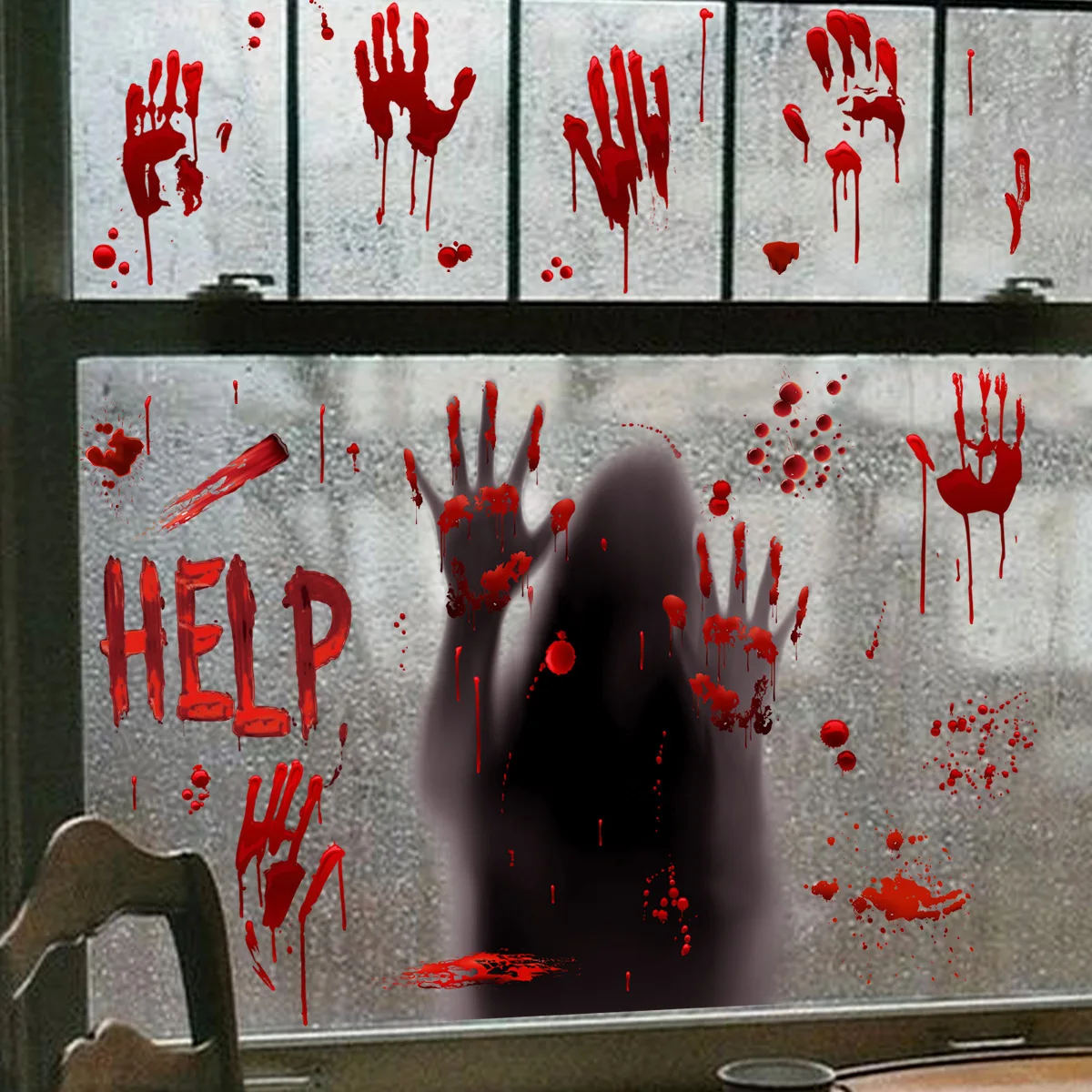 

Halloween blood handprint ghost glass window window static sticker decorative wall sticker