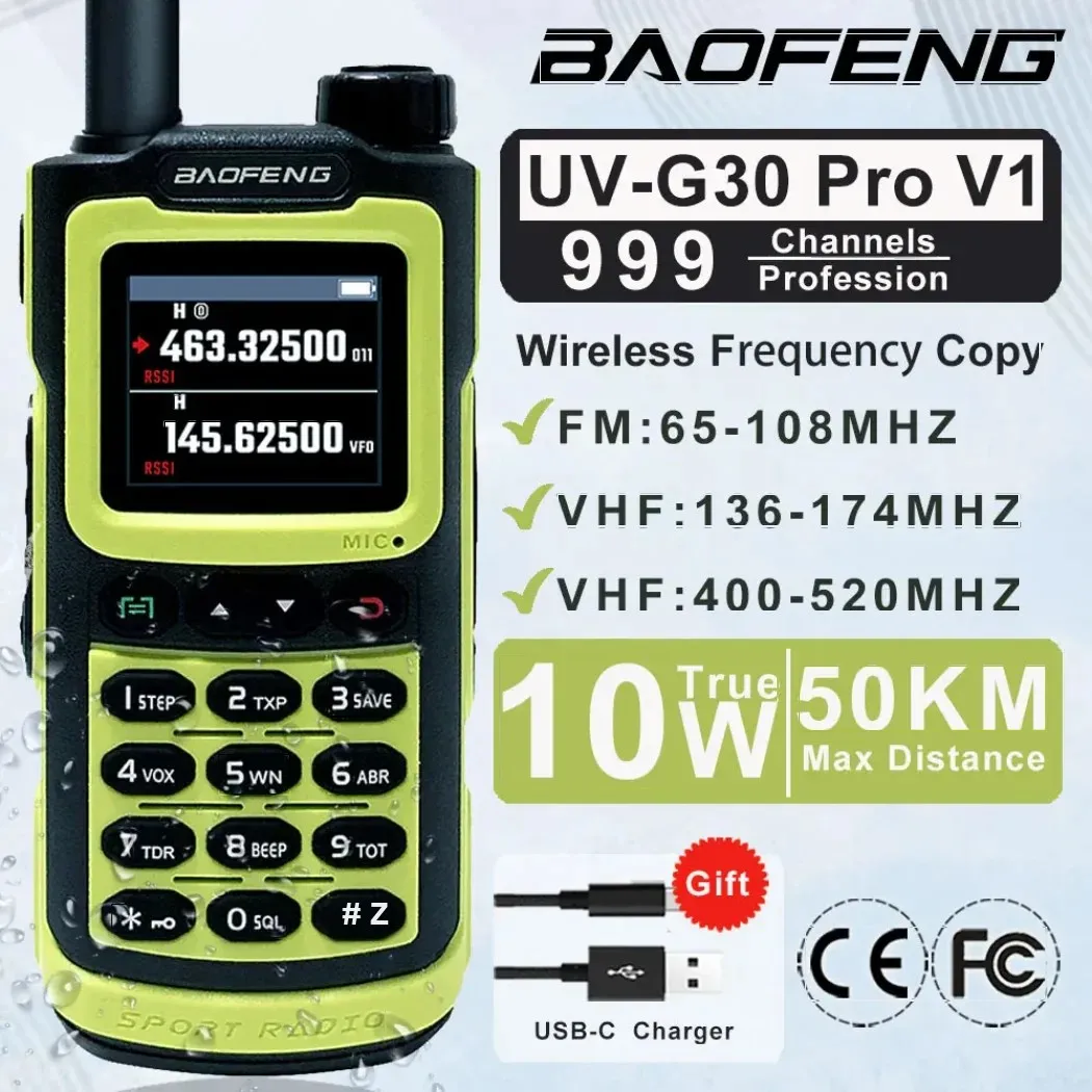 

Baofeng UV-G30 Pro V1 10W New Walkie Talkie Four Bands Long Range Portable Ham Radios Copy Frequency Waterproof 2-Way Radio Ham
