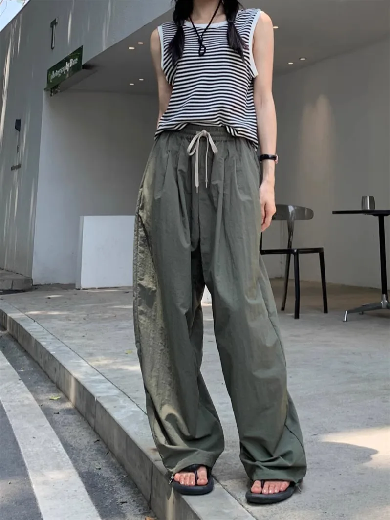 Wszechstronna Sportowa Podkoszulka Bazowa Kamizelka Stringi Szybkoschnące Spodnie z Wysokim Stanem i Szerokimi Nogawkami Koreańskie Eleganckie Spodnie Codzienne do Dojazdów dla Kobiet