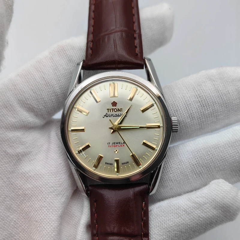 Emperor Qin Shi Huang 2750 movement Mei watch manually refurbished movement belt 70s white plate gold nails 34mm