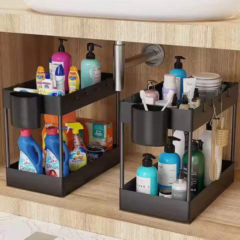 2-Tier Sliding Under-Sink Cabinet Basket Organizer — Best overall pull-out basket