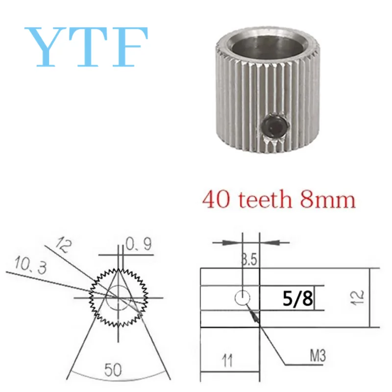 MK7 MK8 Extrudeuse Entraînement Engrenage Alésage 26/36/40 dents 5/8mm Pour 1.75/3.0mm Dents En Laiton En Acier Inoxydable D\'alimentation 3D