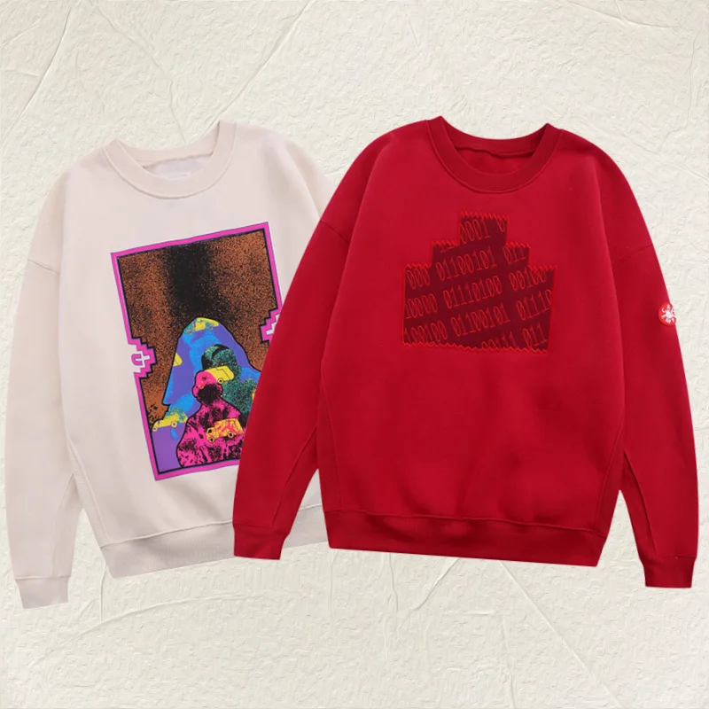 

Cav Empt C.E Sweatshirt Batik Embroidered Pine Red Pullovers Casual Wide Men Women Fleece Round-neck Sportswear