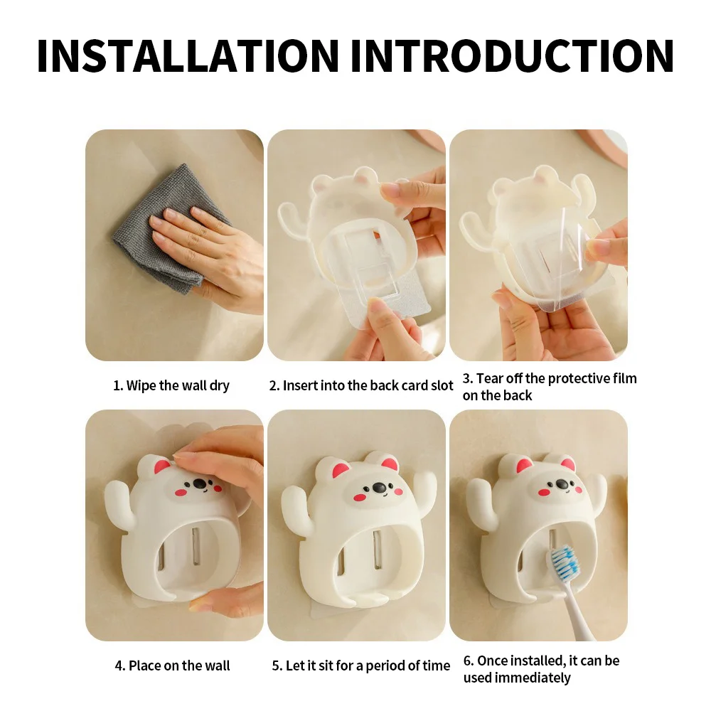 4, 2, 1- Multi functional toothbrush holder, nail free adhesive, suitable for various toothbrush holders