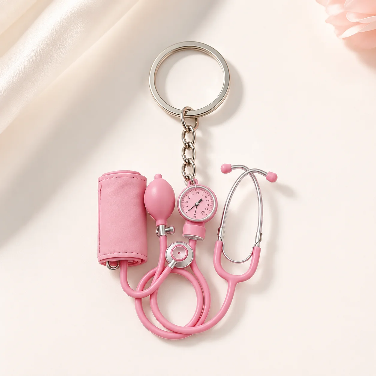 Cute Pink Mini Stethoscope Keychain, Medical Nurse Bag Charm, 2D Flat Doctor Gift Accessory for Keys Backpack