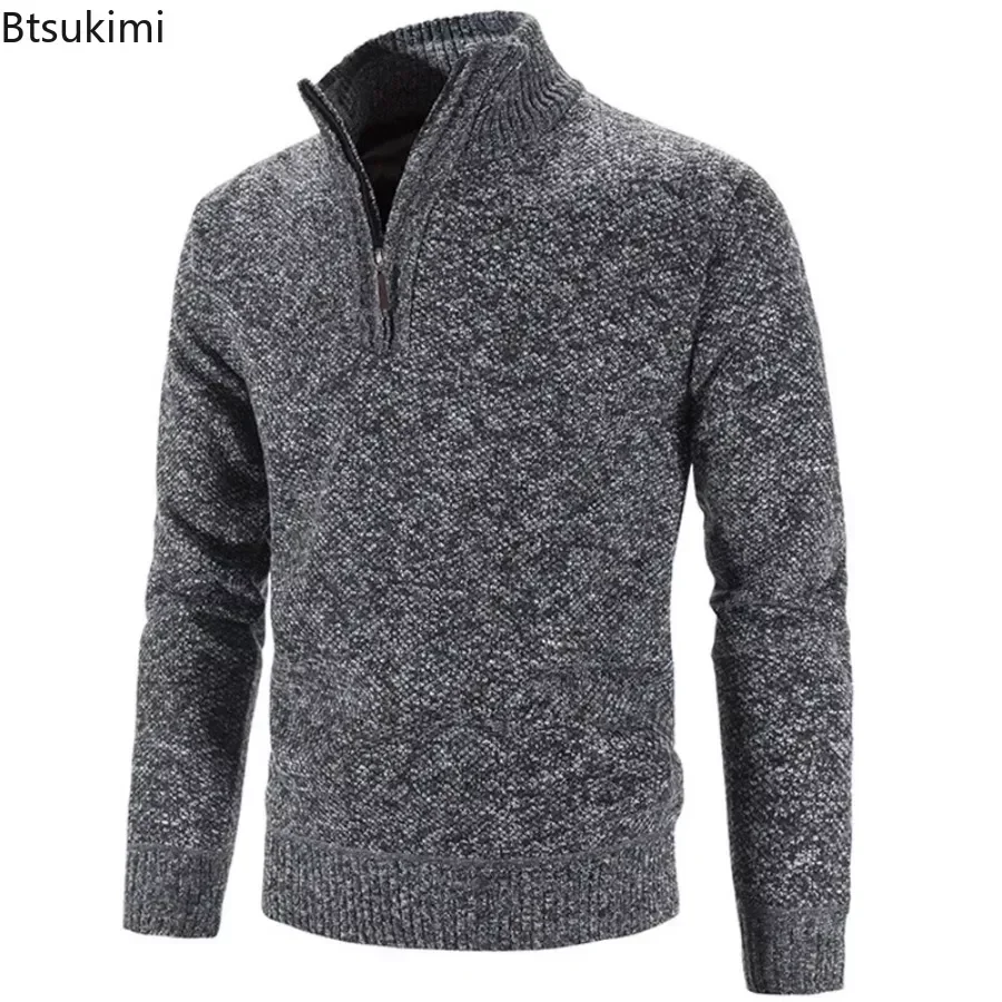 

New 2024 Men's Winter Sweater Half Zipper Mock Neck Knitted Pullovers Fashion Solid Color Casual Thicked Warm Sweaters for Men