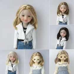 JD824  8-9inch 10-11inch Mid parting Short Layer cut with Front  sides Twins Braids Synthetic Mohair Doll Wigs