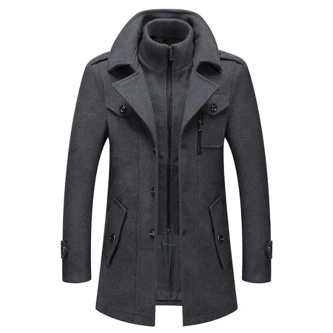 Sobretudo de lã resistente ao frio masculino, trench coat gola dupla, casacos monocromáticos de lã, casaco casual masculino, outono, inverno, novo, 2022