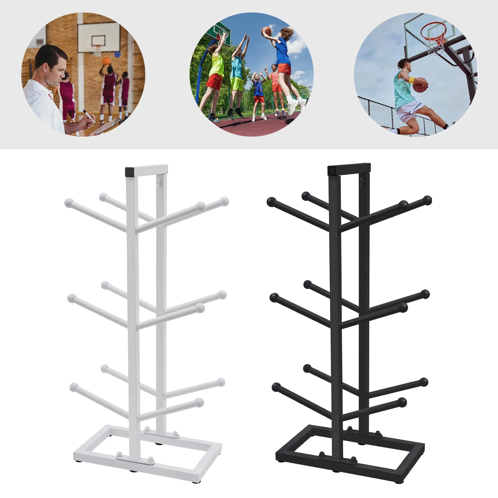 Indoor Basketball Storage Rack 3 Tiers Put Ball Football Storage Basket Placed Rack 6 Capacity Basketball Organizers for Childre