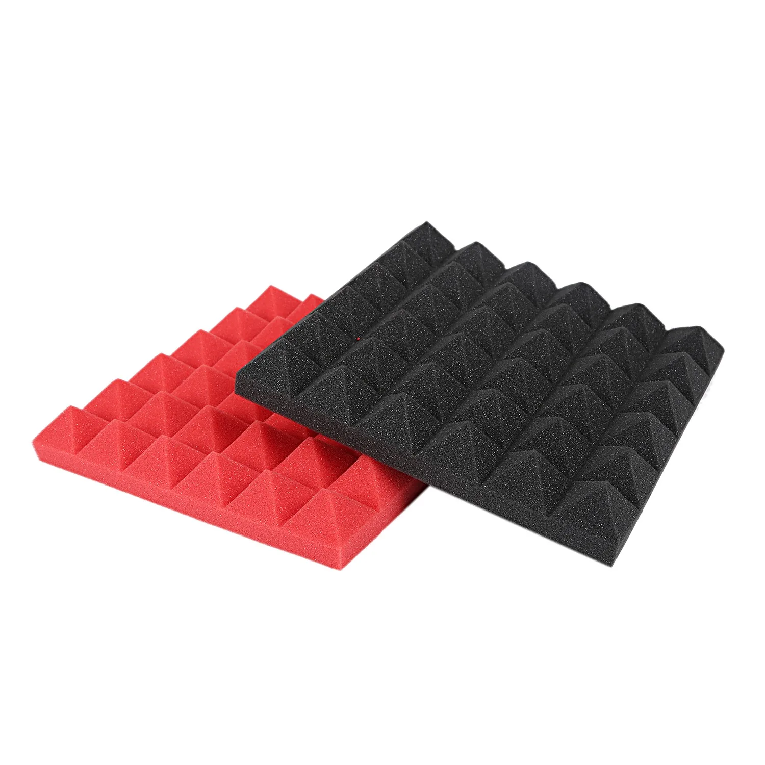 Azulejos de espuma acústica de carbón, paneles de espuma insonorizados, acolchado de sonido de estudio, 2 x 10 x 10 pulgadas (negro + rojo)