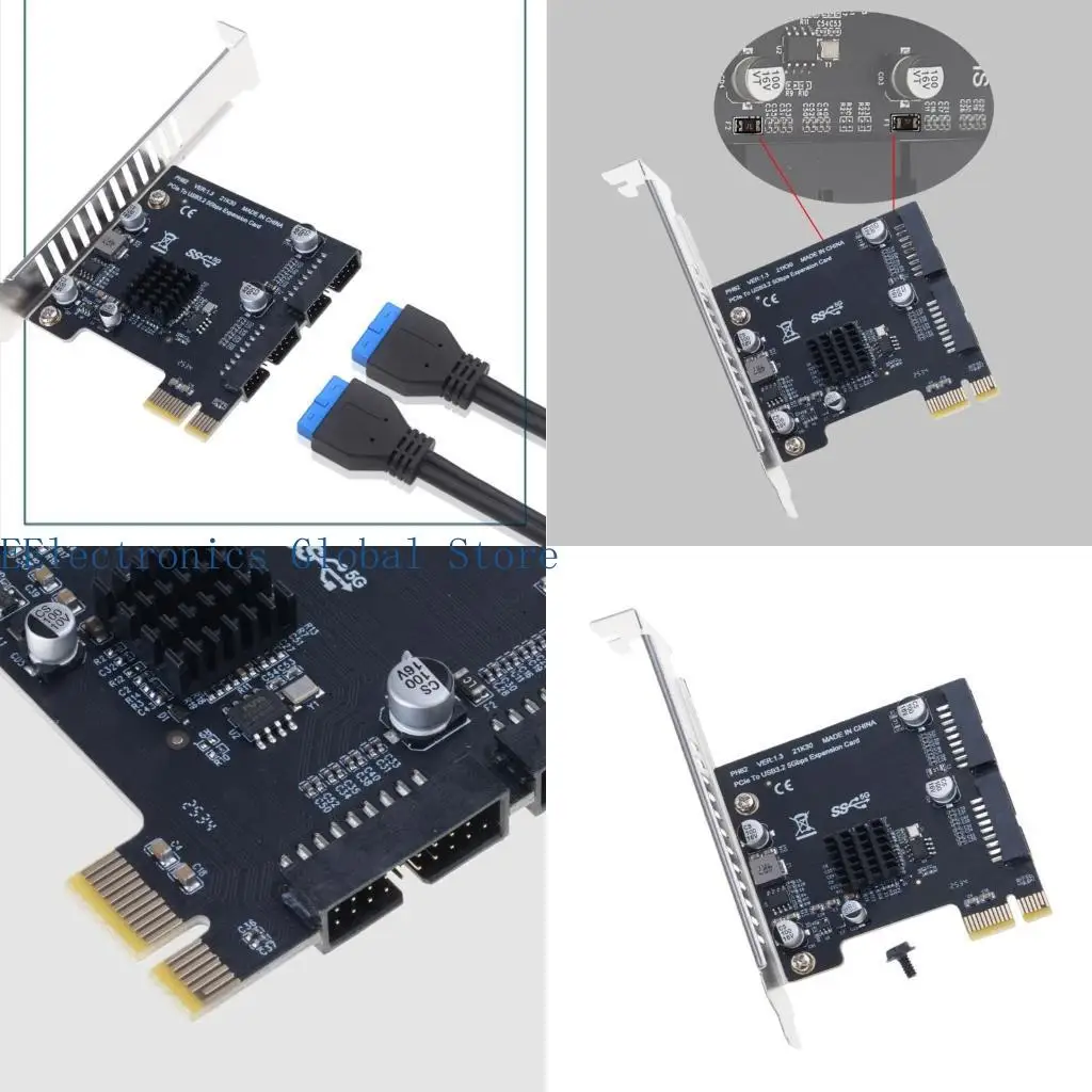 462B PCI-E Desktop Adapter Card PCI for Express 1X to USB Ports with 19/20 Pin He