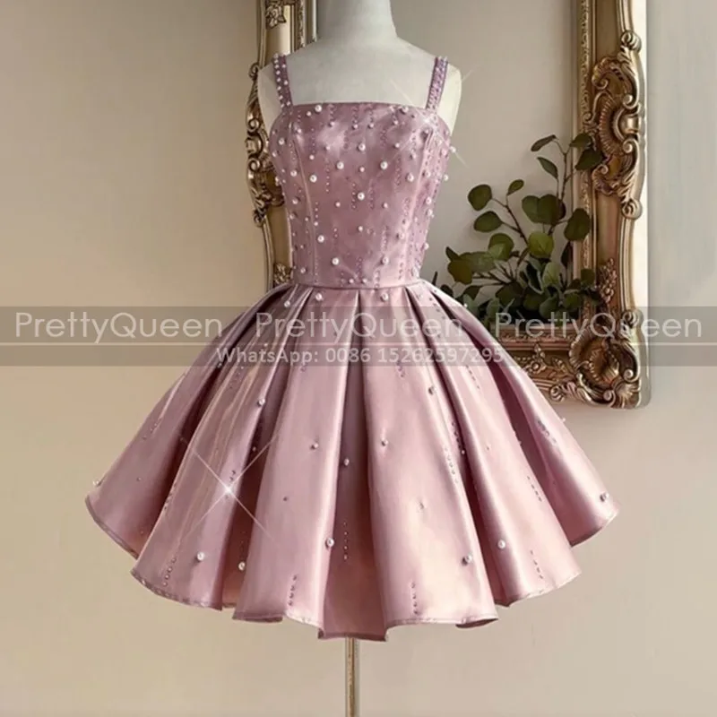 

Heavily Beaded Short Bridesmaid Dresses Puffy A Line Spaggetti Straps Customized Mini Wedding Party Dress For Women