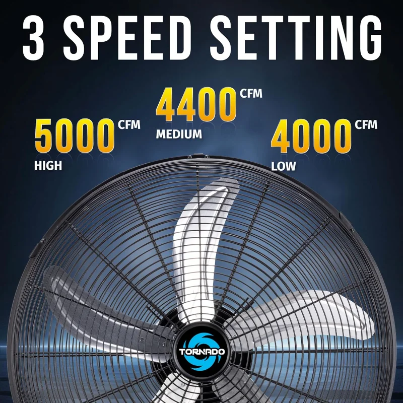 مروحة تورنادو بقاعدة متأرجحة مقاس 20 بوصة - 5000 CFM، مروحة حامل، 3 سرعات، 1/6 حصان، 6.6 قدم، الاستخدام الصناعي والتجاري، مدرج في قائمة UL