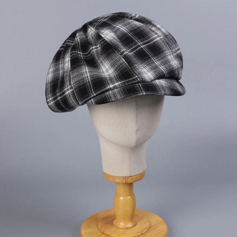 

Octagonal Hat Women Plaid Newsboy Cap Spring Autumn Accessory For Outdoor Holiday Painter Casual