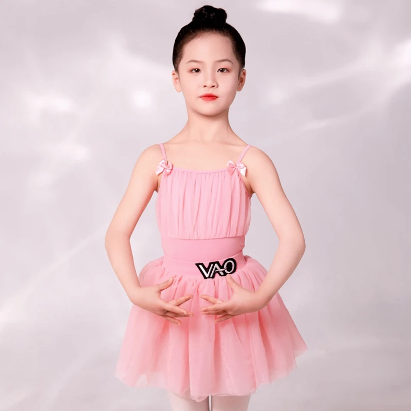 

Pink Latin Dance Suit Girl Sleeveless Latin Dance Leotard Fluffy Skirt Ballet Dancing Costume Kids Latin Training Clothes 1480