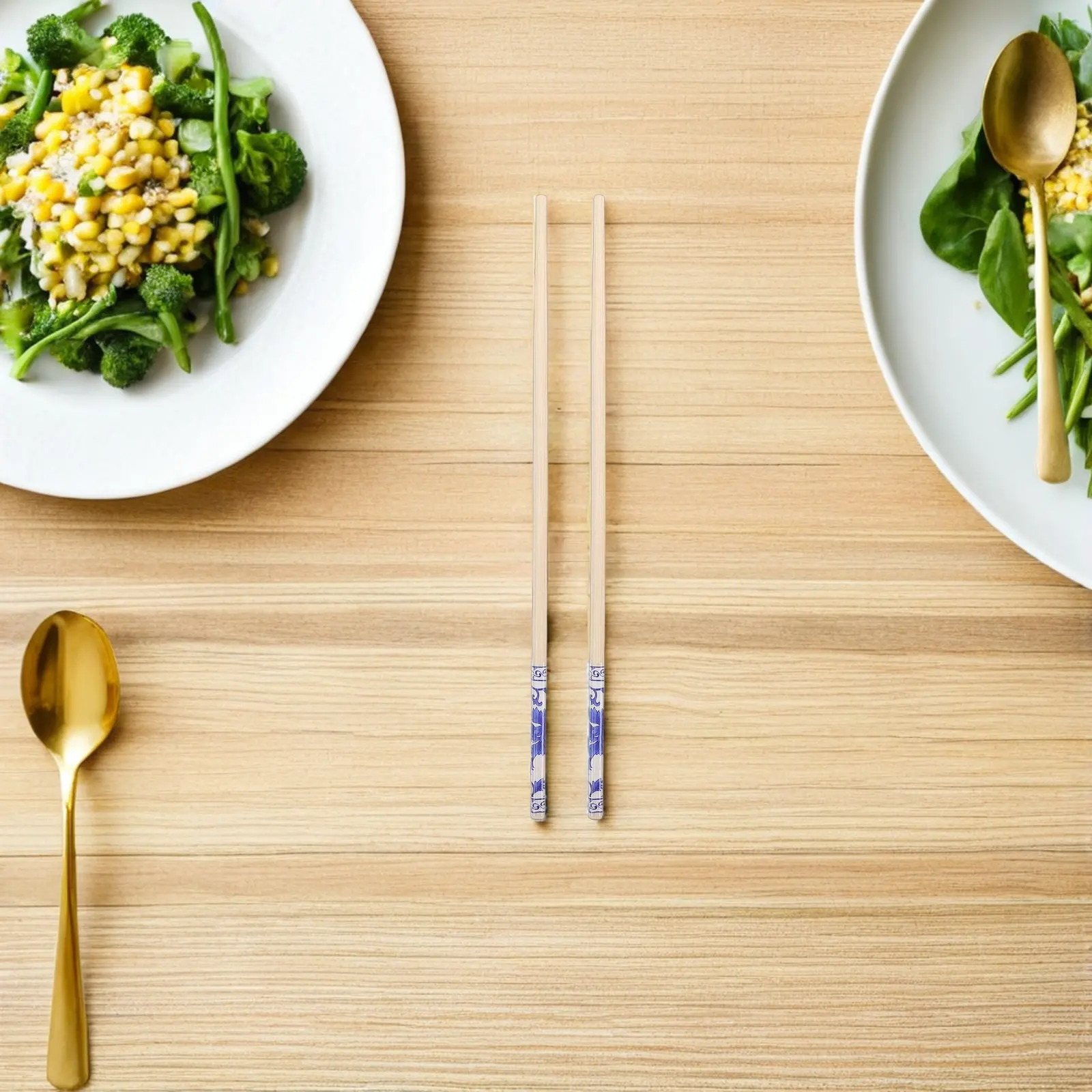 50 Pairs Blue and White Bamboo Chopsticks Chinese Display for Eating Non-slip Cooking