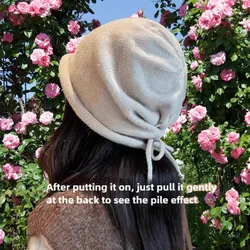 Drawstring Baggy Slouchy Beanies For Women Fashion Skullies Cap Autumn Winter Warm Pile Hat Kpop Solid Color Woolen Bonnet