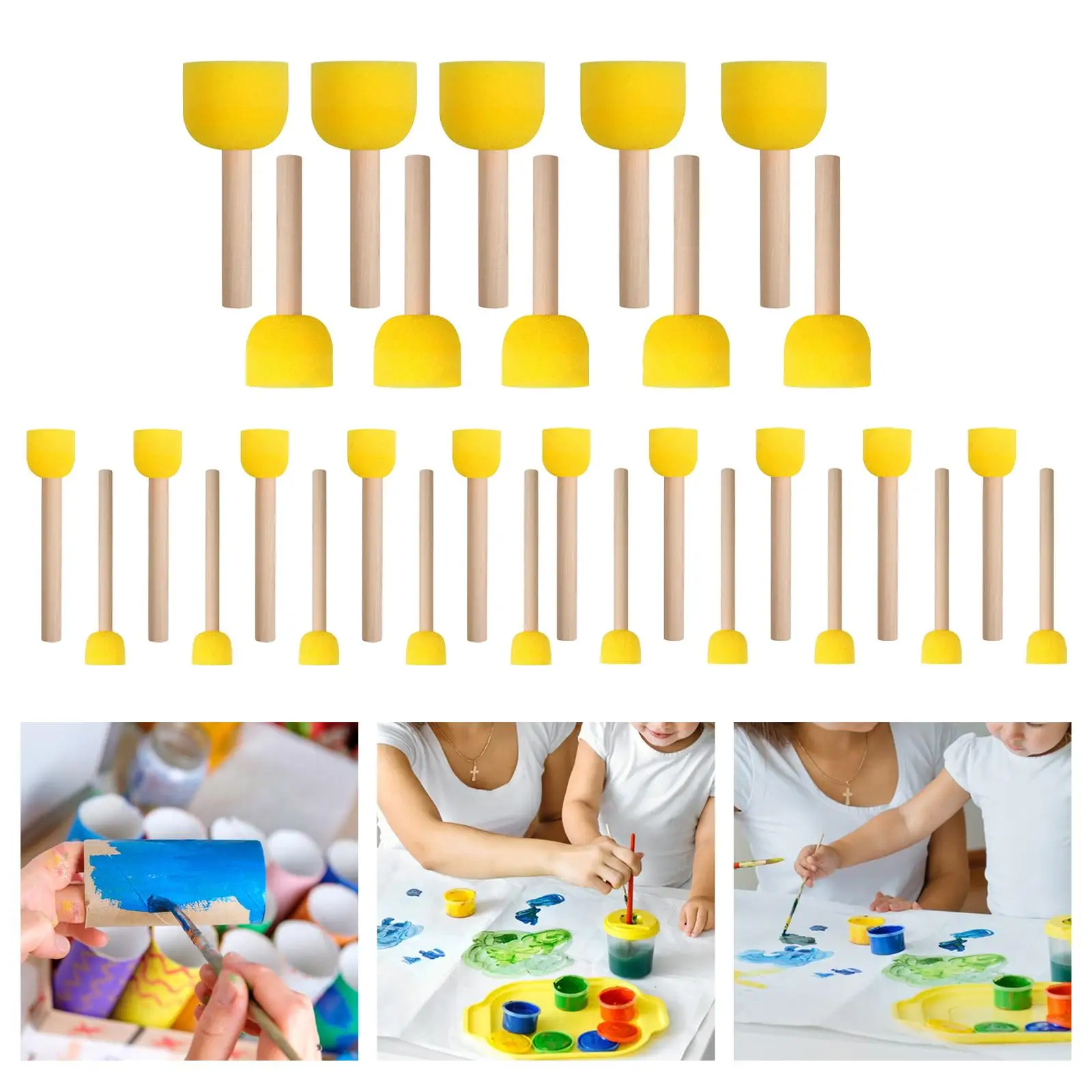30 szt. Okrągłe gąbki zestaw pędzelków malowania plam zapasy rzemieślnicze akwarele artyści pędzle narzędzia do malowania dla maluchów w domu