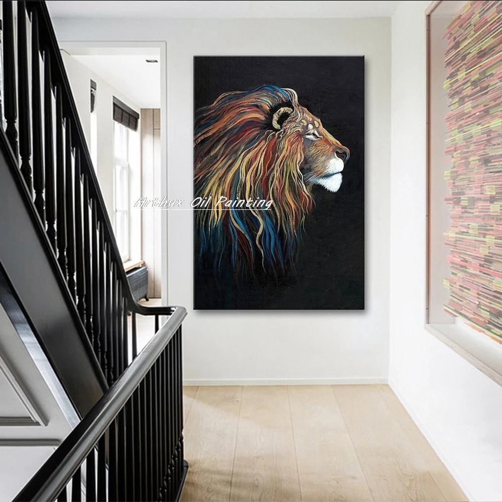 Arthyx, pintura al óleo de león pintada a mano sobre lienzo, póster de animales abstractos modernos, arte pop, cuadros grandes para pared, decoración del hogar para habitación de niños