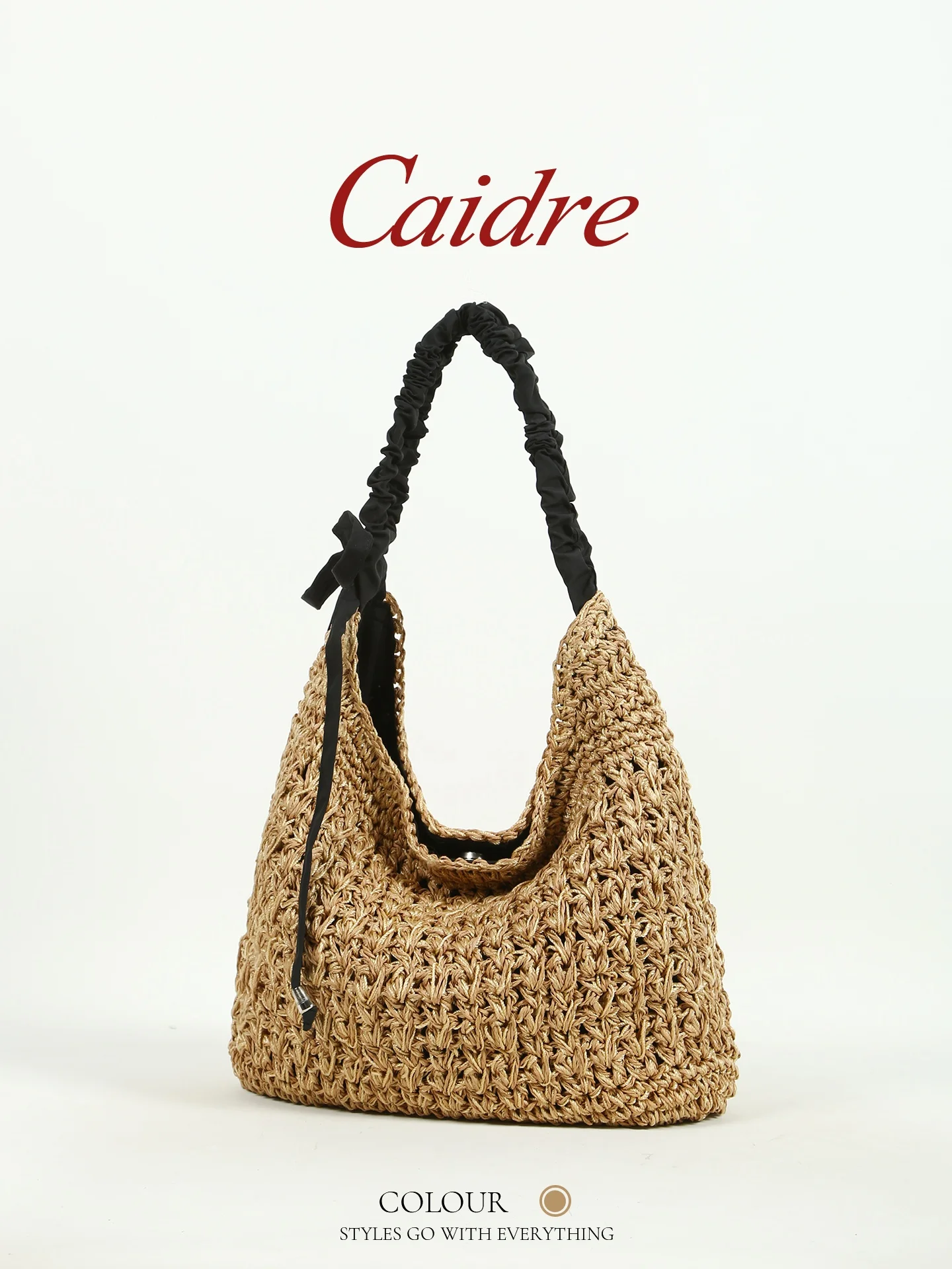 Caidre Lazy Folded Straw Tote Bag Women's Beach Vacation Crossbody Large Bag Hook Knit Single Shoulder Bucket Bag Korean Style