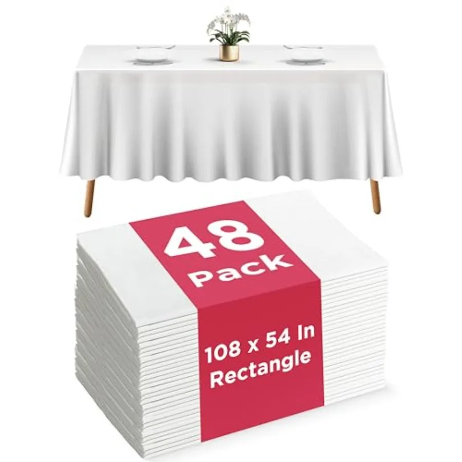 

48 Plastic Tablecloth 108x54 Inch - No See-Through Rectangular Disposable Tablecloths for Indoor and Outdoor Events - Heavy-Dut