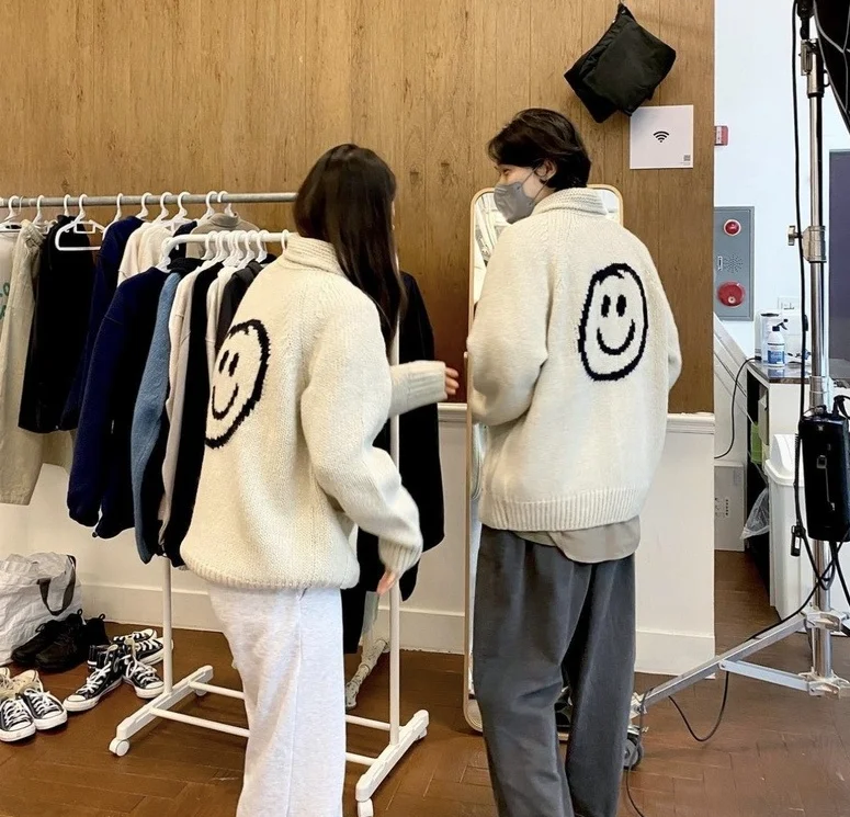 Thiened malha de lã jaet zíper solto ajuste ex primavera 2025 longo sve cardigan sle commute faion carta padrão