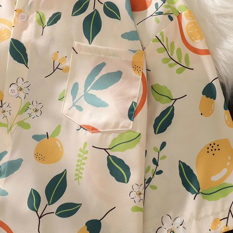 Fashionable Loose Couple Lemon Print Shirt Trendy Versatile Casual Men's And Women's Short Sleeves Fragmented Flower Shirt