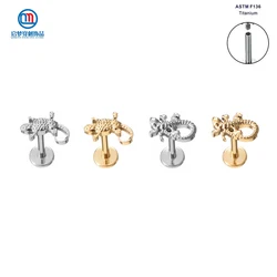 QM ASTM F136 Titanium Animal Tops Labret Internally Threaded Tragus Flat Helix Earring Body Piercing Jewelry
