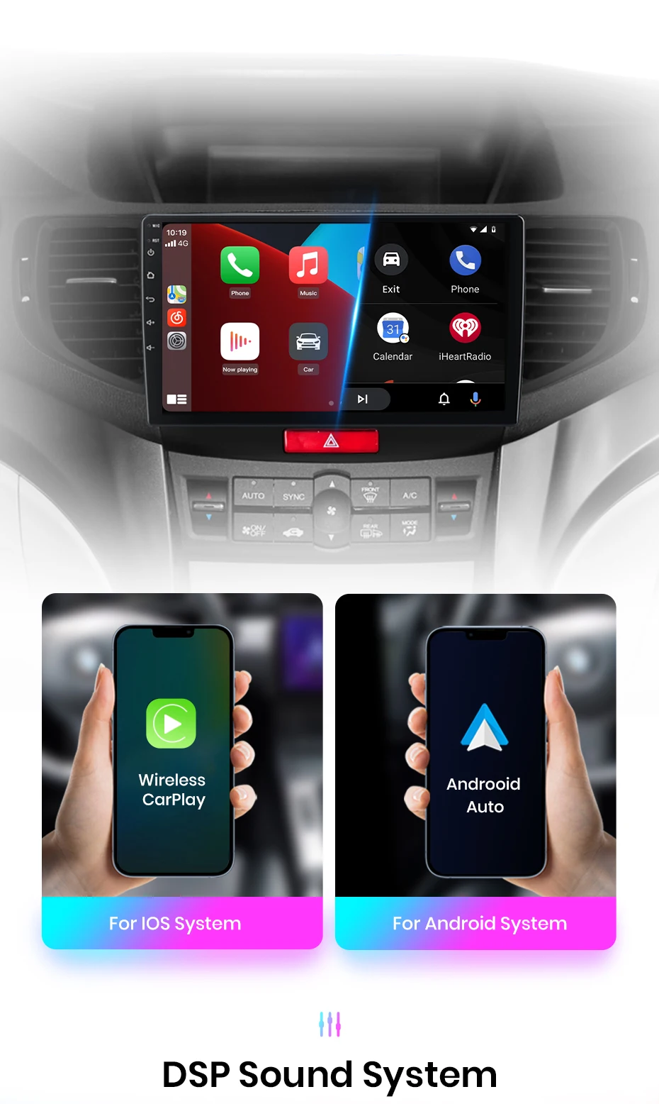 Junsun Kabelloses Carplay Android Auto Autoradio für Honda Accord 8 2008-2012 GPS Intelligente Systeme Stereo Multimedia Autoradio – Detail 11
