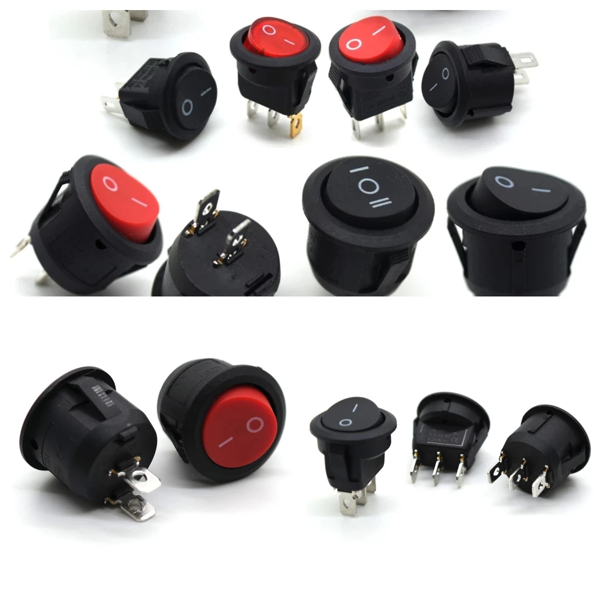 10PCS 23MM KCD1 Round Rocker Switch 2/3Pin ON-OFF-ON 2/3 Position 6A/250VAC10A/125VAC SPST LED Car Push Button Switch With Light