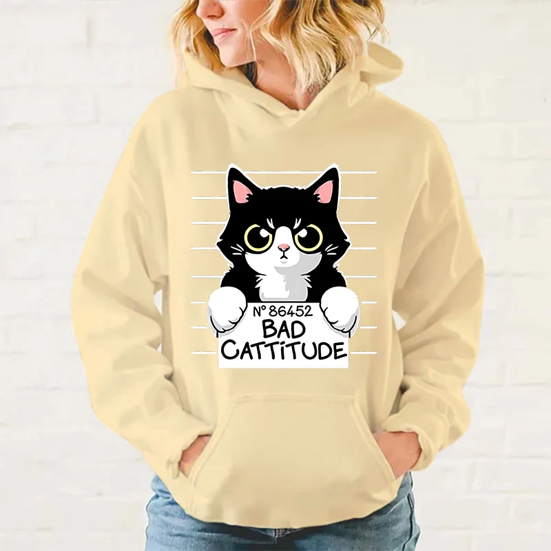 Hot Cat Printed Women And Men Hoodies Loose Pullover Hooded Plus Size Autumn And Winter Long Sleeve Couple Sweatshirt
