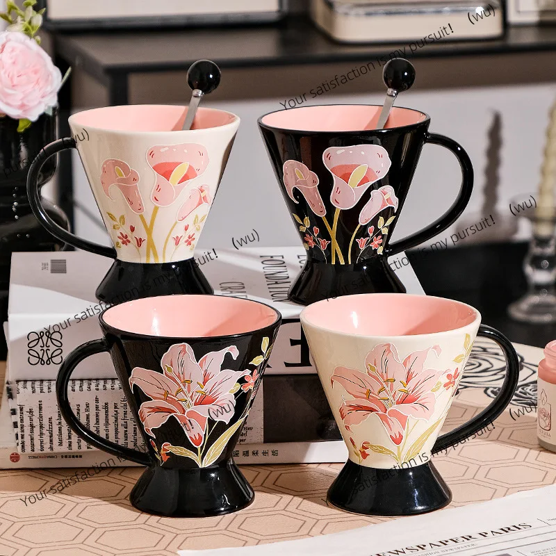 Ceramic water cup Embossed mug Home breakfast cup Office coffee High value goblet Couple