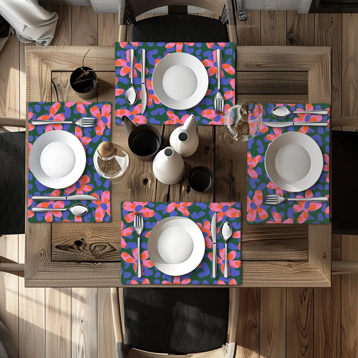 Cute Strawberry Checkered Pattern Polyester Placemats & Coasters - Decorative Table Linens for Home Kitchen and Dining Use