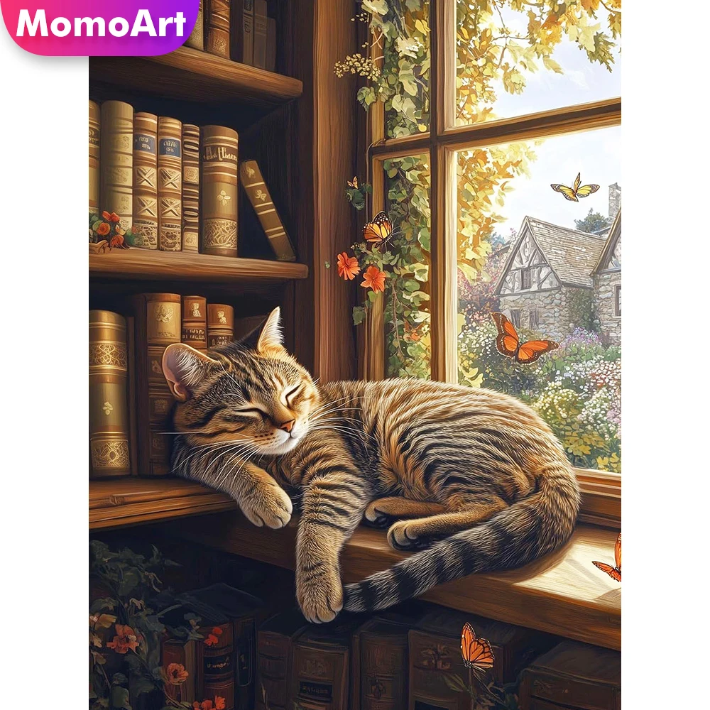 

Наборы для алмазной вышивки Momoart: кошка, животное, алмазная мозаика, вышивка крестом, рукоделие, декор для книжной полки, вышивка для окна, ручная работа, хобби