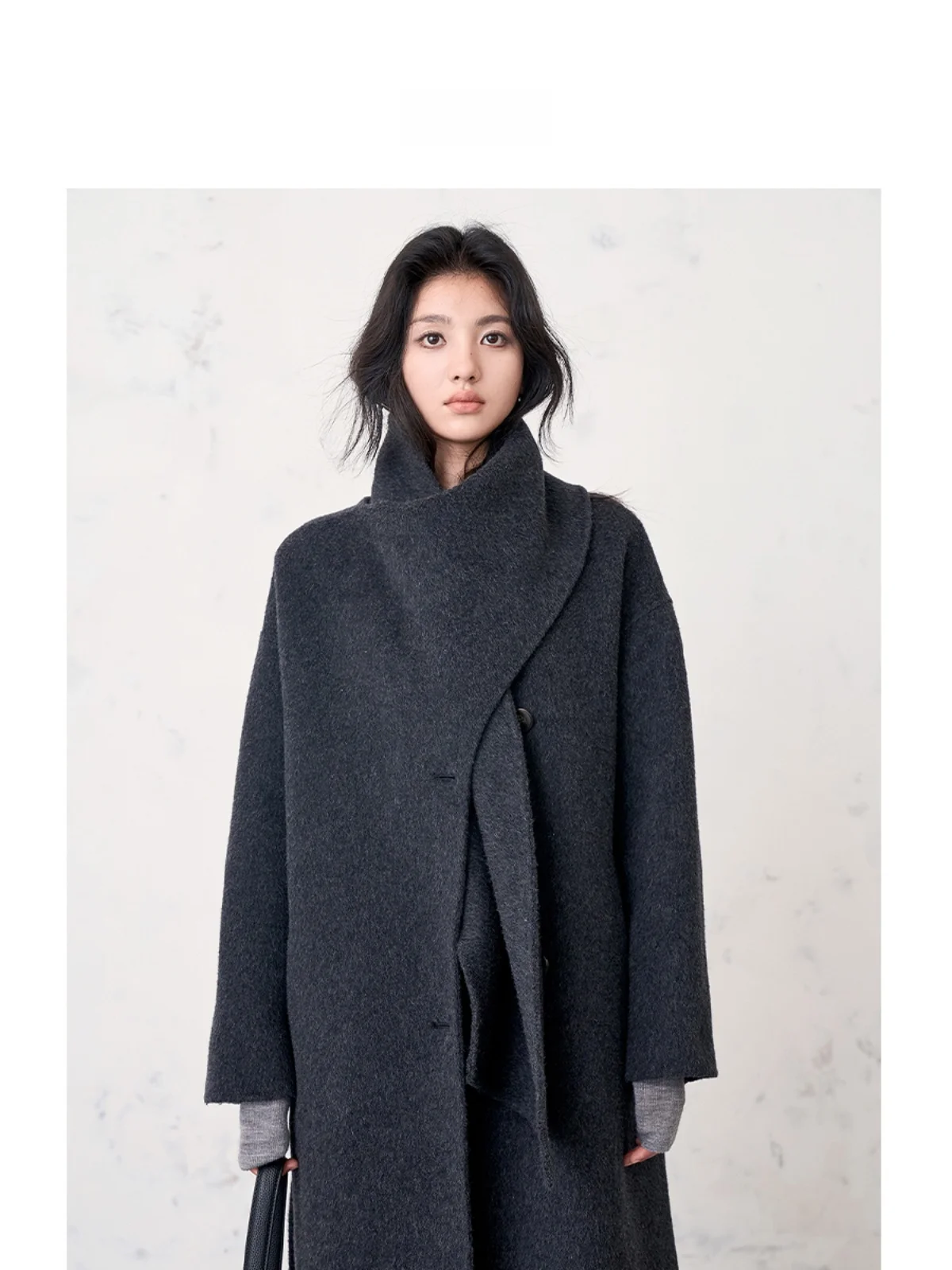 

Теплое двустороннее шерстяное длинное пальто, женское двустороннее пальто с воротником-стойкой для поездок на работу, верхняя одежда Fce