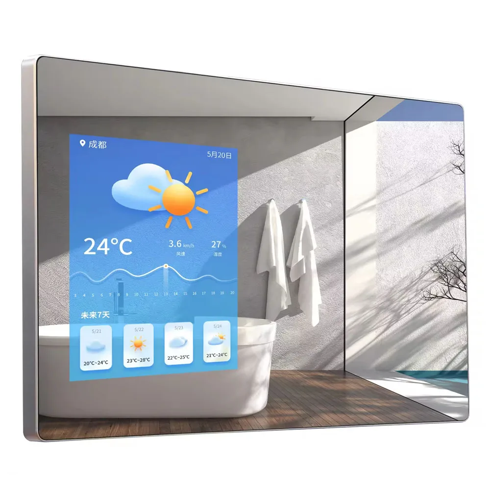 LETINE 32 43 55 65 Inch LED Wall Mount Smart Mirror with Smart Touch Sensor and Bluetooth/Wi-Fi for Gym