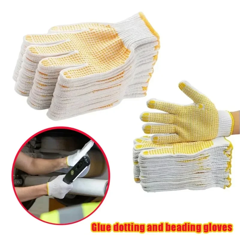 1/3/5 Pairs Glue Dispensing Point Bead Gloves Anti Slip Wear Resistant Cotton Yarn Work Gloves Safety Gloves for Industrial Work