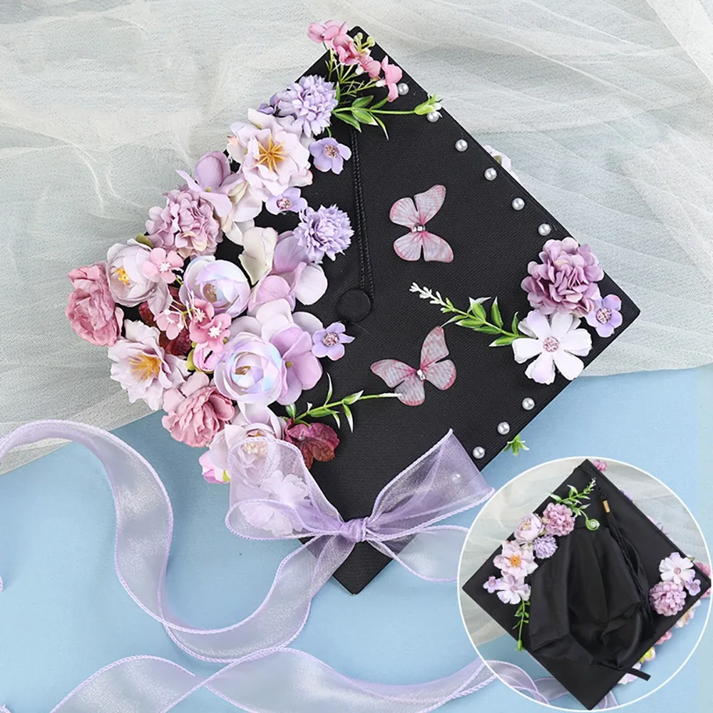 Doctor DIY Flowers Graduation Cap Master Bachelor Trencher Cap Material Package Fringe Adjustable Mortar Board Student Supplies