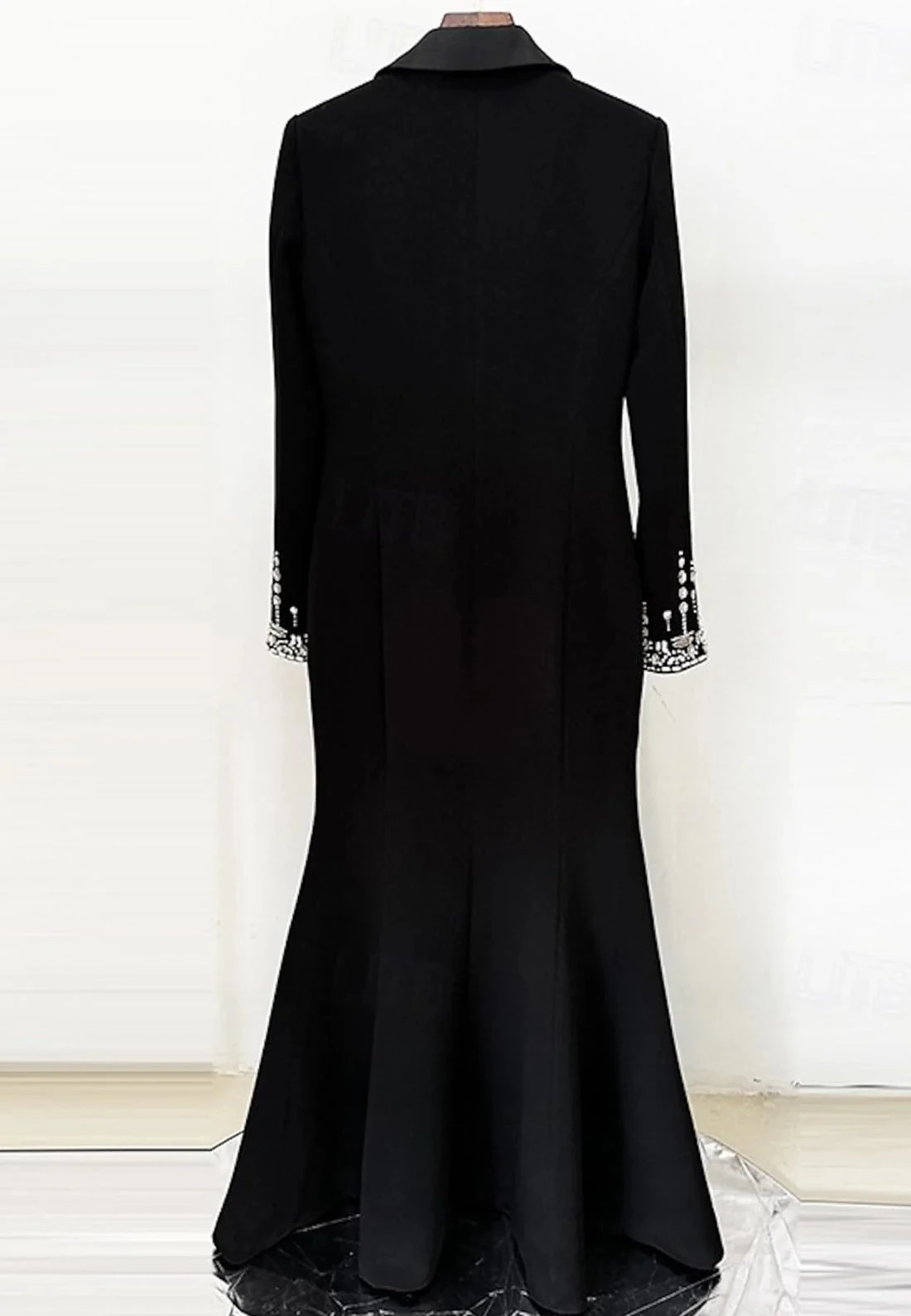 Customized Black Blazer‑Style Mermaid Evening Gown Crystal Tassel Beaded Cuffs Slit Formal Wedding Guest Party Dress