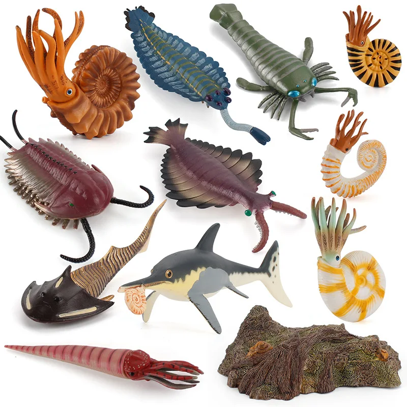 1set Nautilus Plate-Footed Horseshoe Crab Giant-Eyed Ichthyosaur Deep-Sea Creatures Ancient Marine Animal Models Decoration