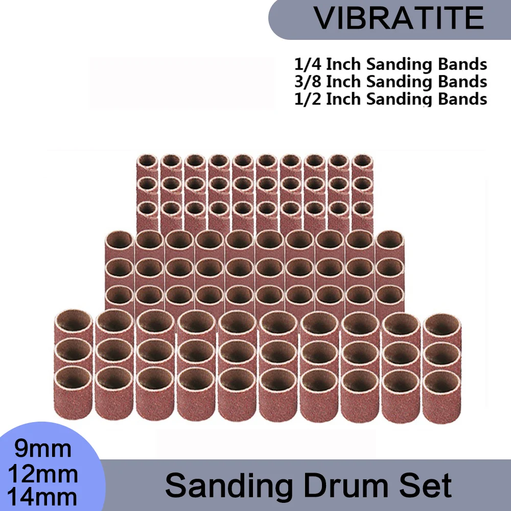 Sanding Drum Set #80-#600 Grit with 9.5mm 12.7mm Sanding Mandrel for Dremel Rotary Tools Abrasive Tools Sanding Bands