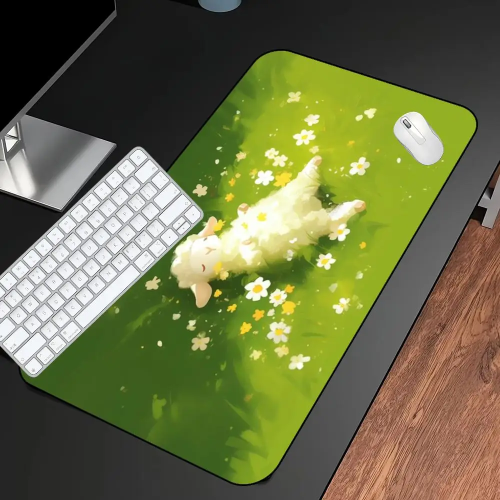 Cute Lamb Daisy Grass Large Mouse Pad Cartoon Sheep Desk Mat Non Slip Rubber Base  Mousepad Keyboard Pad Aesthetic Desktop Decor